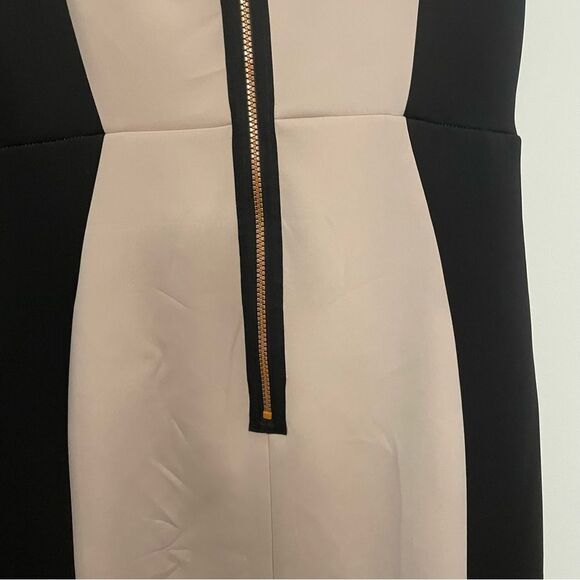 JAX Black and Pink/Nude Panel Bodycon Crisscross Neckline Dress Size 10 - Picture 5 of 12